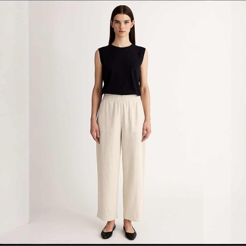Monrow x Revolve wide leg cotton blend elastic waist, ivory lounge pants Large